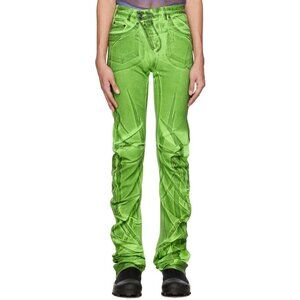 Ottolinger Drape Jeans Size XS Slim Fit Mens Green Crinkle Effect $605